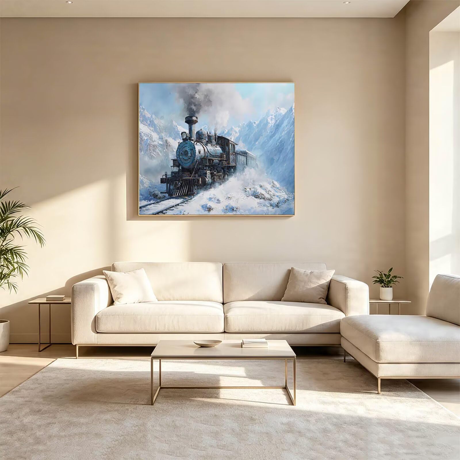 Malen Nach Zahlen Schneebedeckter Berg 135x100 Diy Set Erwachsene ZSHS3780 | Kreatives für Erwachsene mit Acrylfarben Pinsel Leinwand zum Bemalen Zug für Deko Wohnzimmer Geschenke für Frauen