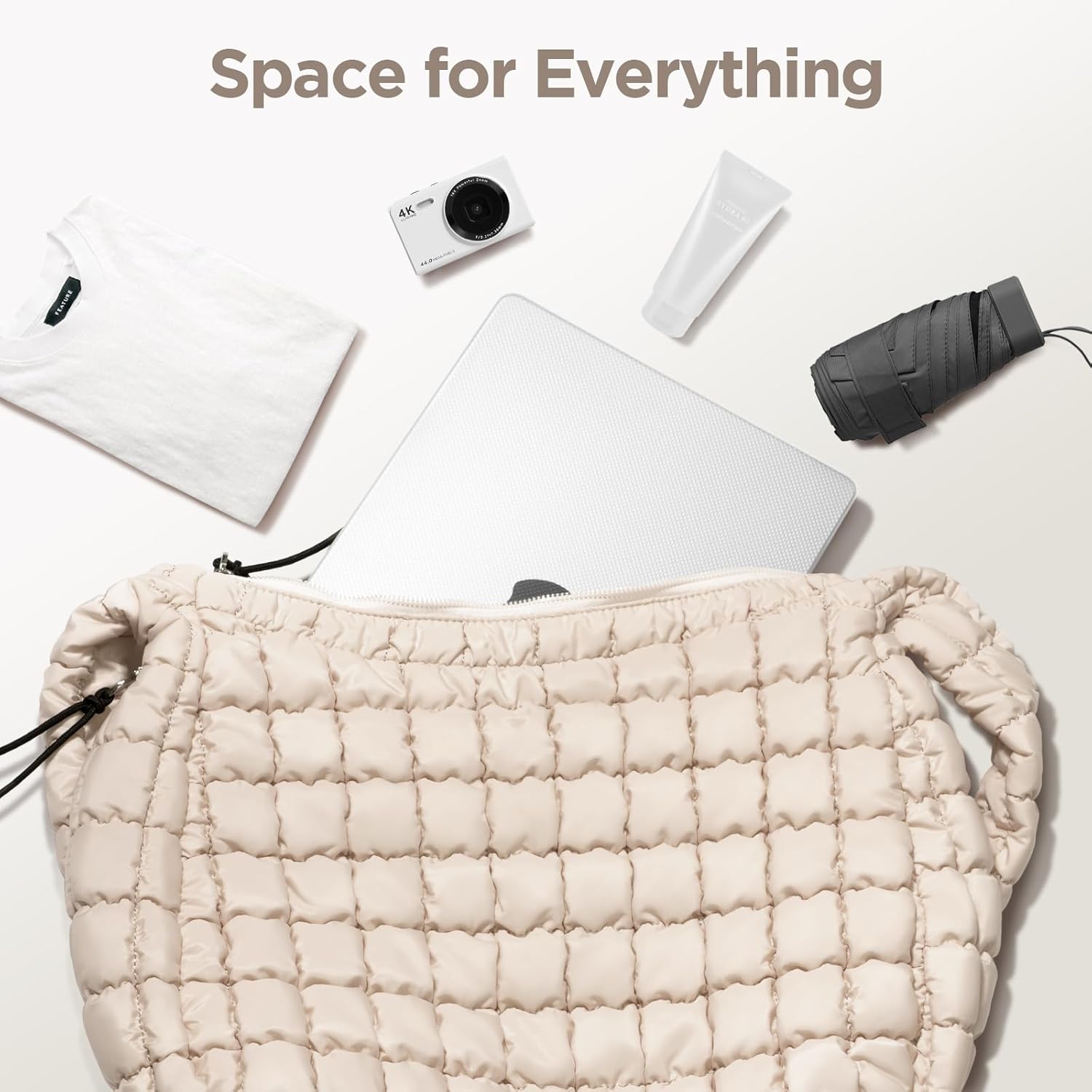 Puffer Tote Bag for Women Large Quilted Tote Bag Quilted Carryall Bag Soft Puffy Crossbody Bag Hobo Handbags Puff Purse - Image 4