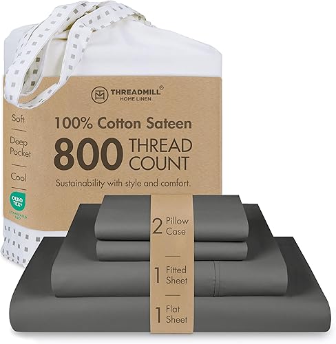 Vista 9 de Threadmill Sábanas de lujo de 800 hilos, tamaño completo, 100 % algodón - Sábanas de cama de tejido satinado verde salvia, mejor que el algodón