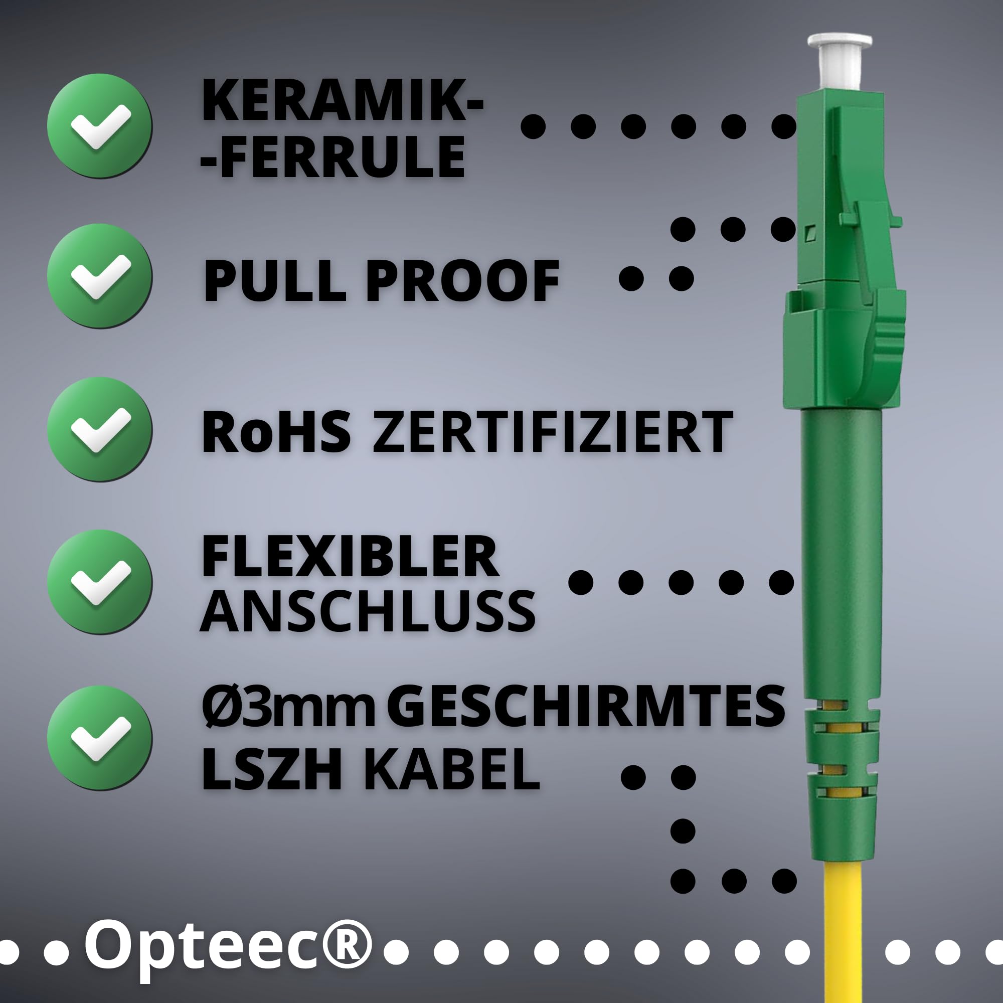 Câble Fibre Optique Blindé - 70M - Rallonge/Jarretière - LC/APC à LC/APC Renforcé - Simplex Monomode - Garantie 10 Ans - Jaune (70M)