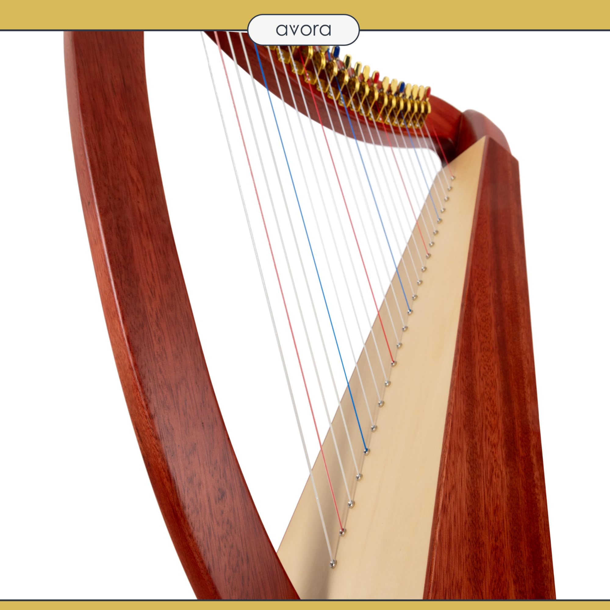 Avora Arpa Celtica 23 corde in mogano – artigianale con borsa, chiavi di accordatura, meccanismo a ganci – diatonica in Mi bemolle maggiore, leggera e compatta per uso flessibile.