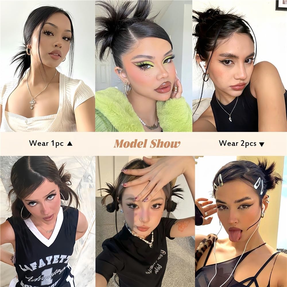 sztuczne włosy kok Syntetyczny prosty kok do włosów Updo Hairpiece Claw Clip w kucyku Przedłużanie włosów Akcesoria do włosów(Brown Black)