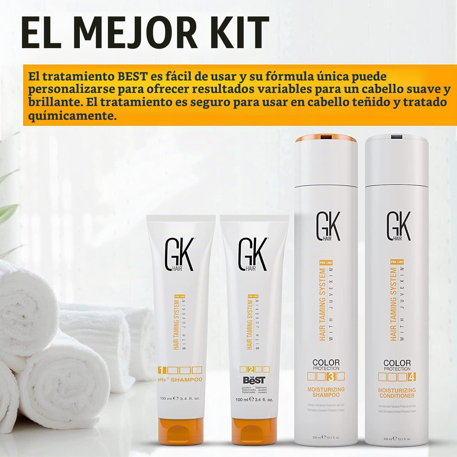 GK HAIR Global Keratin The Best Consumer Box Kit (300ml / 10.8 Fl Oz) Kit de tratamiento de alisado de queratina y alisado brasileño para un cabello natural sedoso y sin encrespamiento