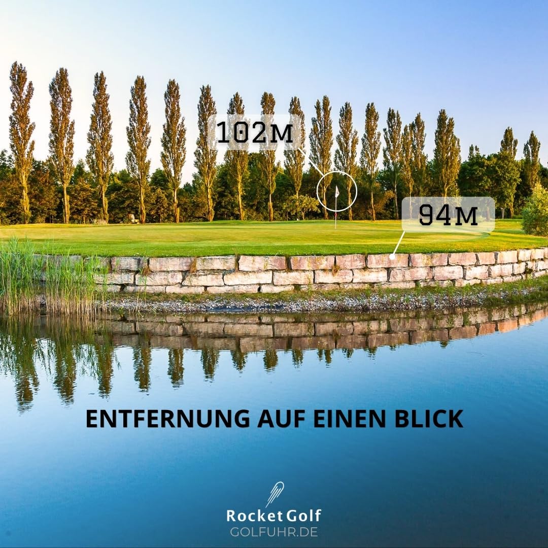 Golfuhr Par.4 - telemetro GPS RocketGolf - Semplice & Semplice - funzione golf, 38.000+ campi da golf, ostacolo di rimozione, contapassi, aggiornamenti gratuiti