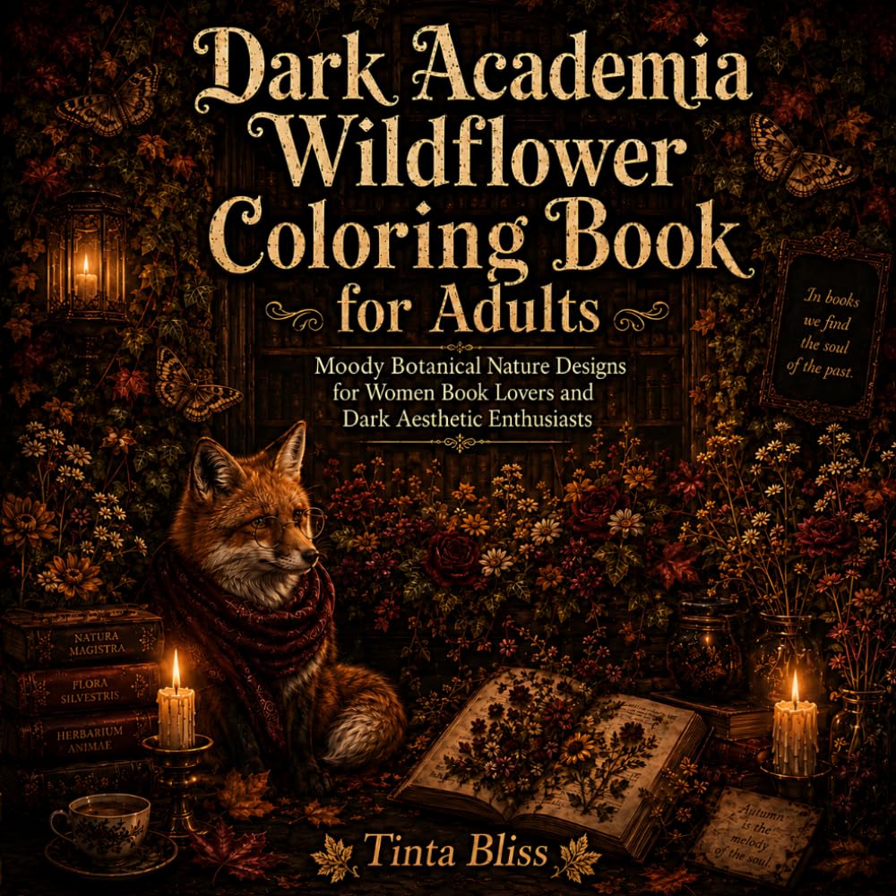 Dark Academia Wildflower Coloring Book for Adults: Moody Botanical Designs for Women Beginners and Dark Aesthetic Enthusiasts