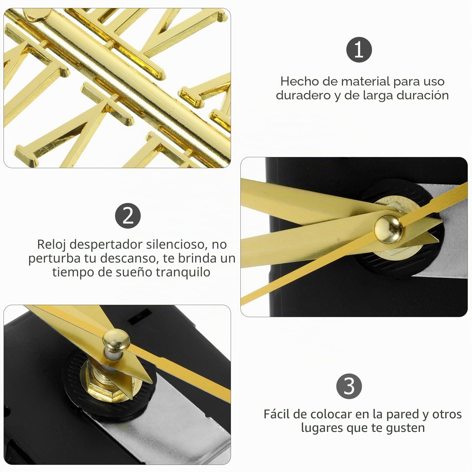 Uonlytech 1 Juego de números de Reloj Digital DIY, Reloj de Pared Grande, Kit de Agujas para Relojes de Cuarzo, Juego de números Romanos, Reloj de Barrido, Kit de Motor, Relojes de Pared, manecillas