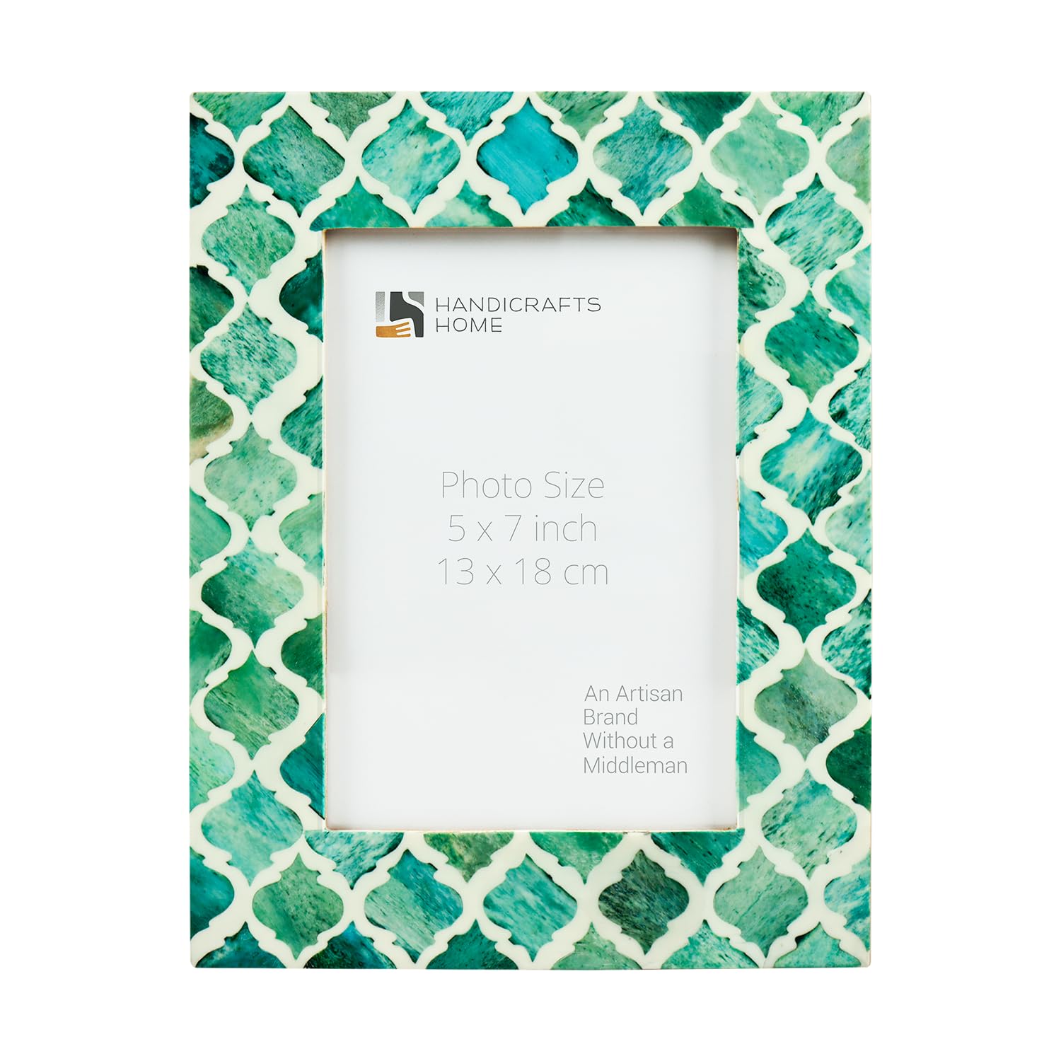 Handicrafts Home Picture Photo Frame Moorish Damask Moroccan Arts Inspired Handmade Naturals Bone Frames Photo Size 5X7 Inches Green White