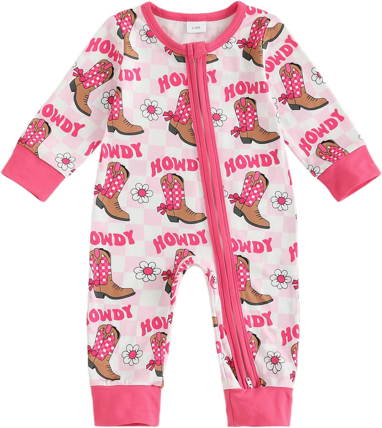 BULINGNA Western Baby Girl Fall Clothes Cowgirl Boot Floral Print Boot Romper Zipper One Piece Jumpsuit Cute Newborn Outfits