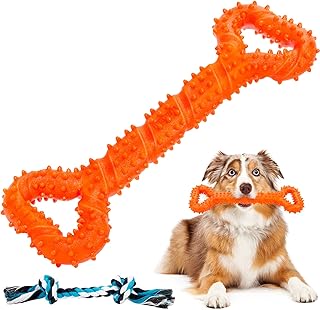 Auoinge Hunde-Kauspielzeug für Aggressive Kauer, unzerstörbares Hundespielzeug gegen Langeweile, TPR-Hundezahnreinigungsspielzeug für mittelgroße und große Hunde, 33 cm mit Seil, Geschenk