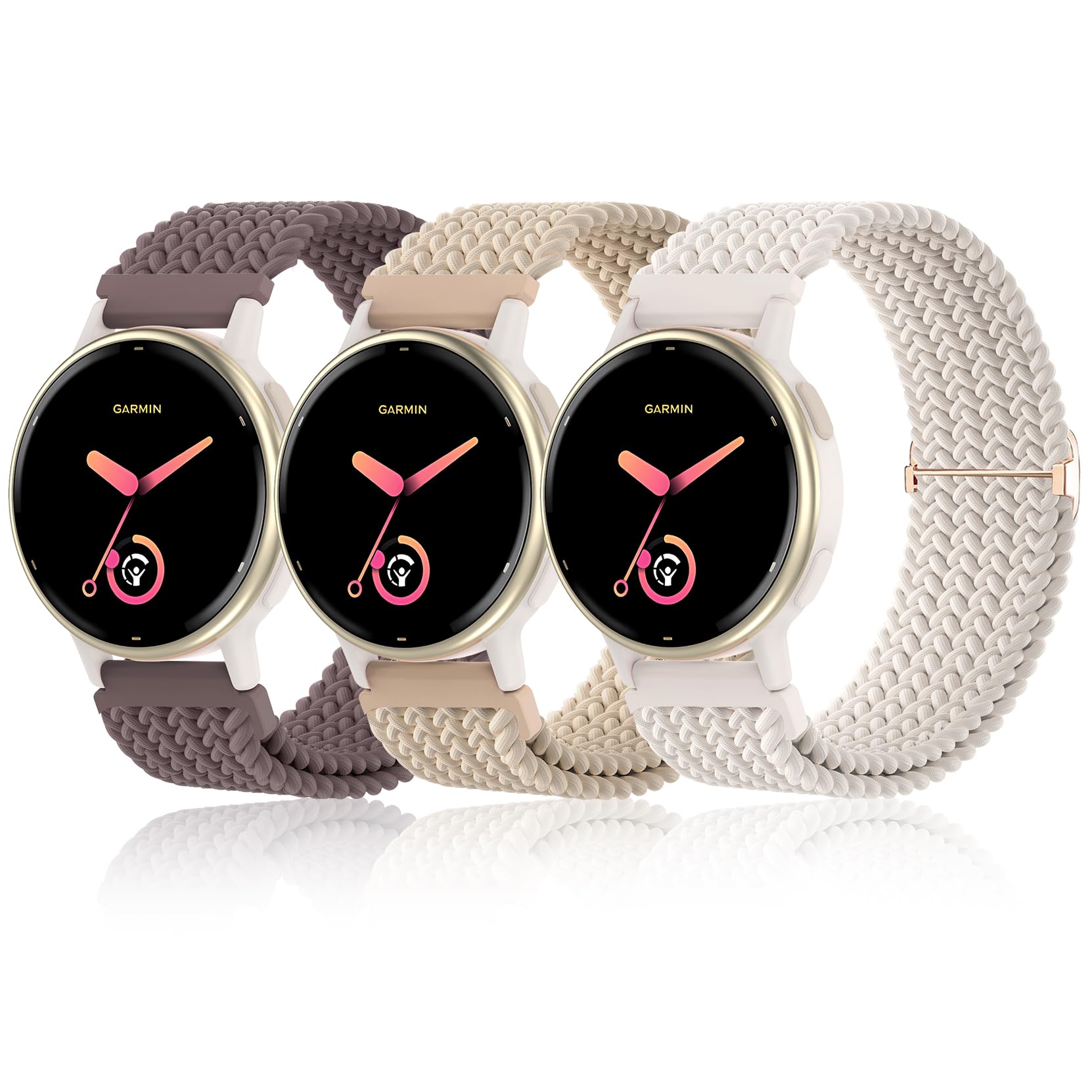 Conidido Braid Bands Compatible with Garmin Vivoactive 5/Vivoactive 6/3 Watch Bands, 3 Pack 20mm Stretchy Nylon Quick Release Wristband for Men Women