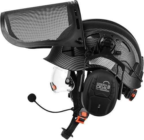 Miniatura 7 de Casco de seguridad para motosierra forestal GREEN DEVIL con orejeras Bluetooth Casco de arborista Casco duro con visera incorporada Protector facial
