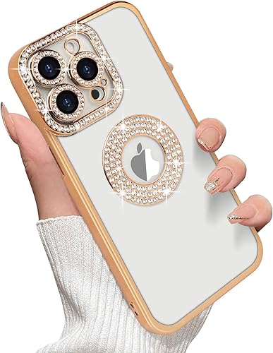 Losin Funda compatible con iPhone 15 Pro Max con purpurina y vista de logotipo para mujeres y niñas, funda de lujo con diamantes de imitación, funda