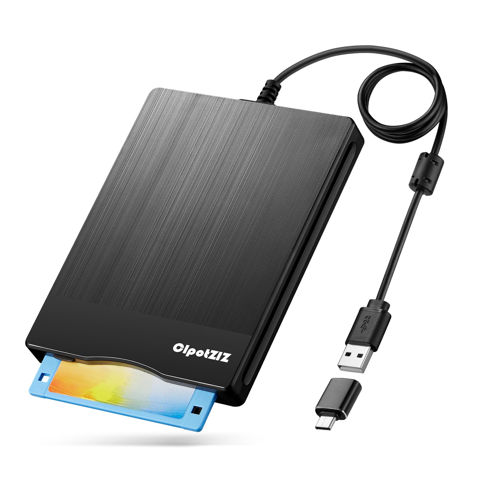 Lettore di floppy disk esterno da 3,5 pollici, USB A&C, unità floppy disk 3 1/2, convertitore/lettore/lettore/trasferimento per laptop desktop PC compatibile con Windows 11/10 (texture spazzolata)
