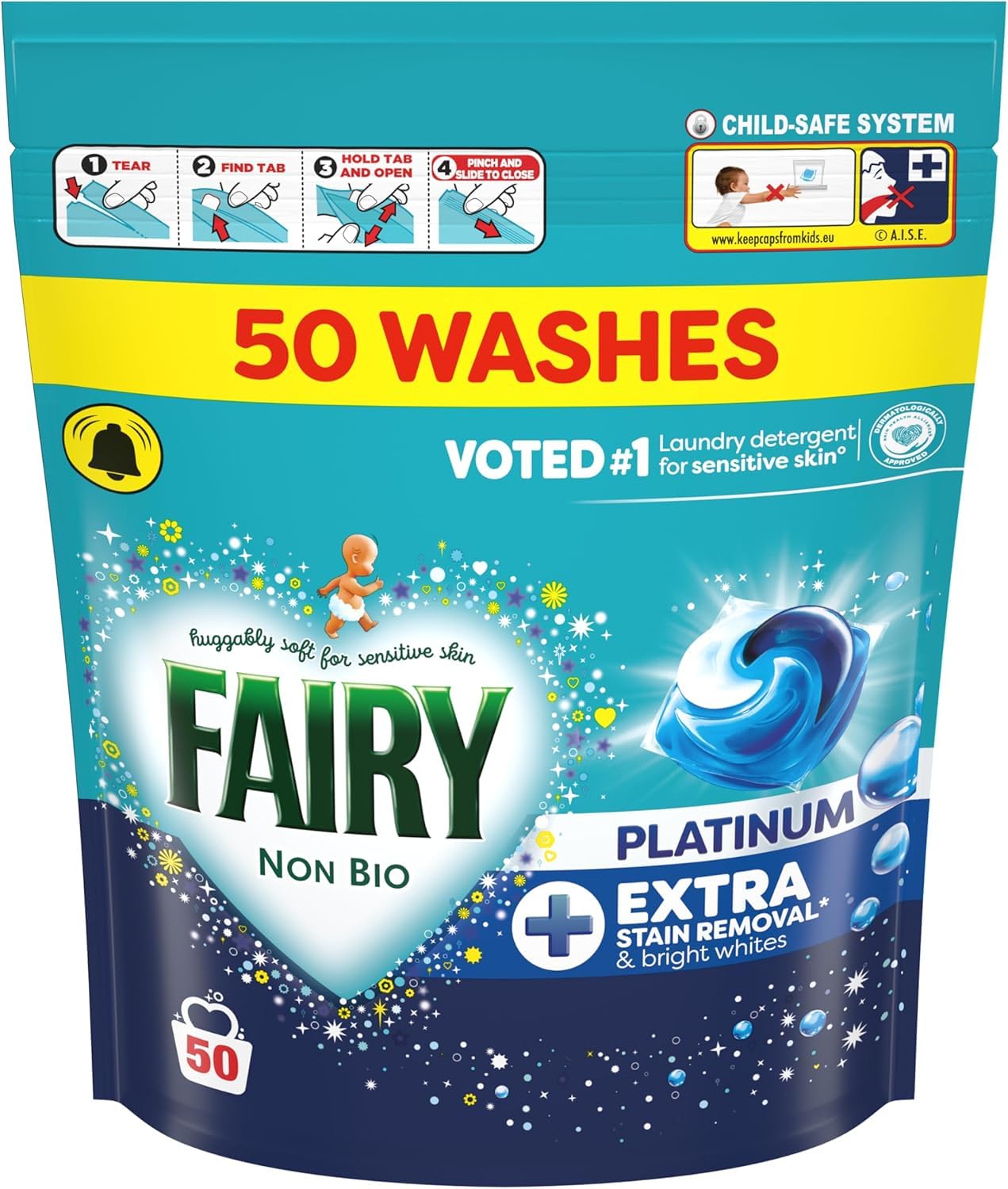 Fairy Non Bio Platinum Washing Liquid Pods, Voted No1 For Sensitive Skin 100 Washes