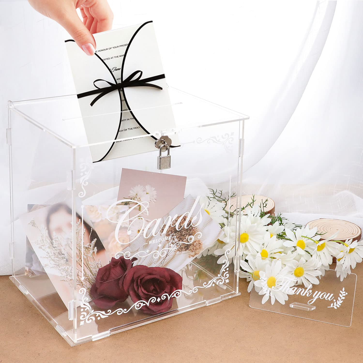 Benjia Acrylic Wedding Card Box Money Post Gift Box Holder, Clear Card
