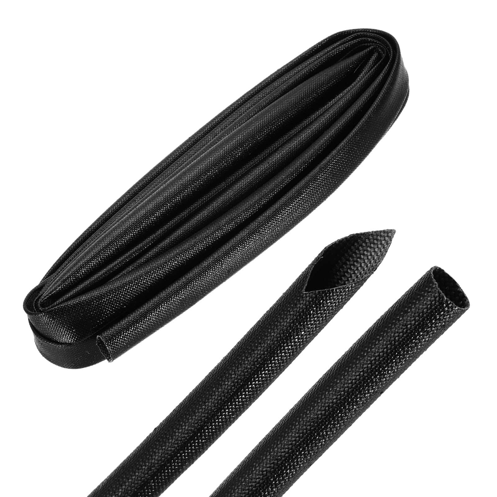 sourcing map 10ft Braided Cable Sleeve, 12mm / 1/2" ID 200C High Temperature 1500V Fiberglass Wire Insulation Cord Protector Organizer Wires Management for Motor Engine Fuel Line, Black — image 1