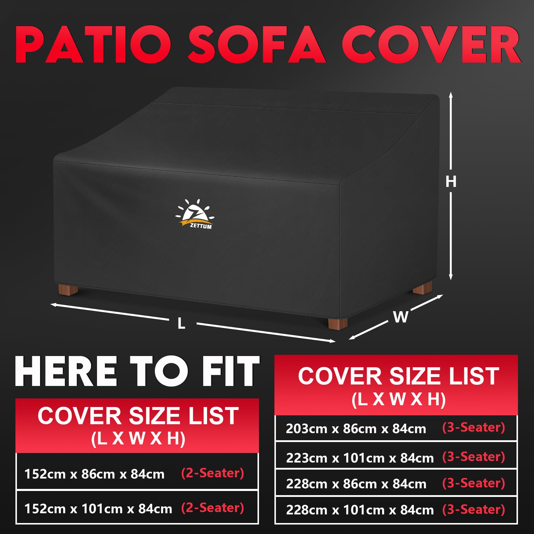 Zettum 203x86x84cm Outdoor Bench Covers Waterproof 3 Seater Heavy Duty 600D Oxford Fabric Bench Covers Fit for Outdoor Storage Love Seat Patio Couch with Durable Garden Bench Cover - Image 3