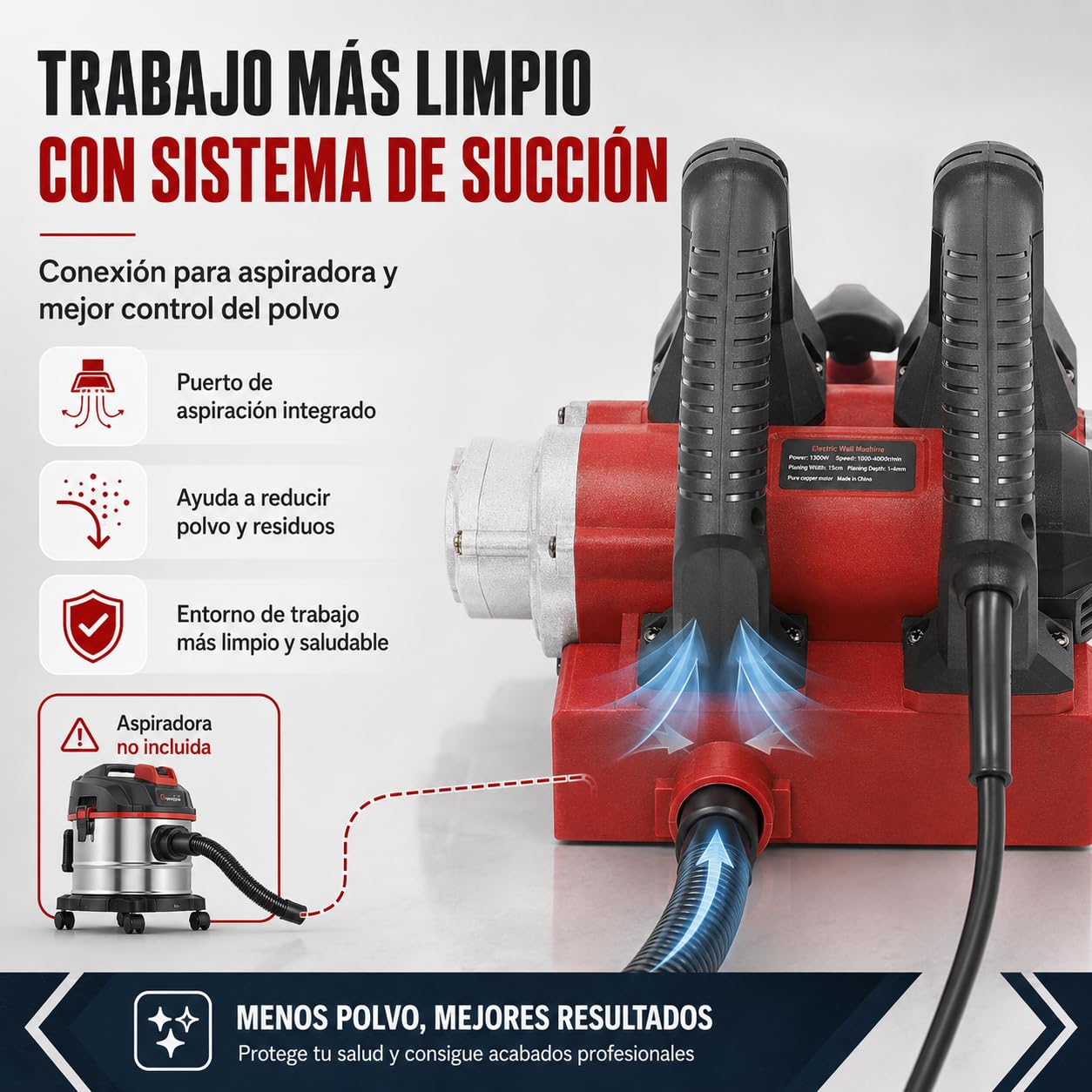 Máquina Eléctrica de Cepillado de Pared, 1680W Molino de Rodillos de Hormigón Molino de Pared Molino de Yeso 4000u/Min, Para Raspar Masilla, Cal, Pintura, Rojo