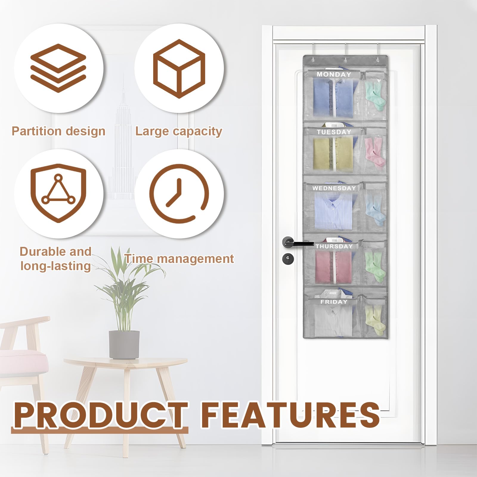 Organizer Settimanale Per Vestiti Bambini - 5 Ripiani Sospesi Con Giorni Della Settimana, 2 Pezzi - Foto 9