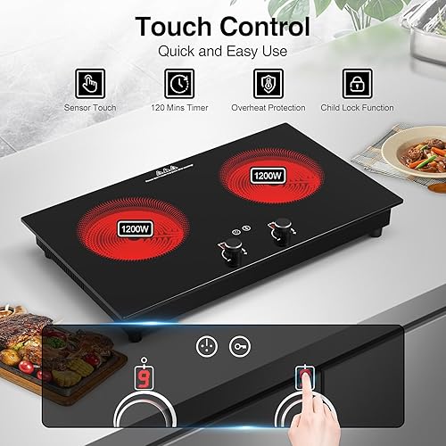 Miniatura 6 de VBGK Cocina eléctrica, estufa eléctrica de 2400 W, encimera y placa caliente integrada con bloqueo de seguridad para niños, temporizador, control de