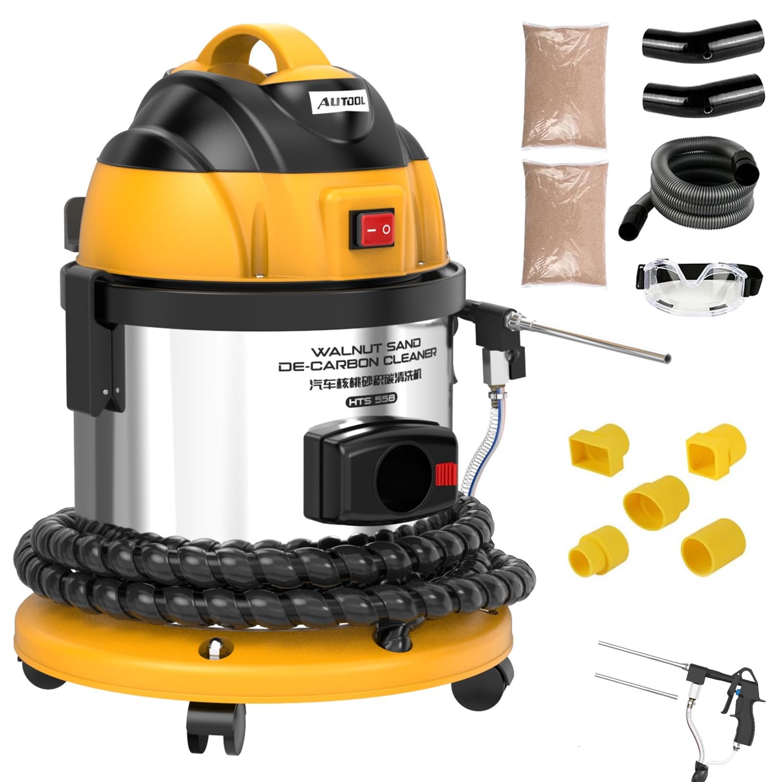 AUTOOL HTS558 Strahlgeräte Nussschalen Strahlgerät, Automotor-Einlassventil-Reinigungsmaschine 220V Walnuss-Sand-Motor-Kohlenstoff-Reiniger (Europäischer Standard)