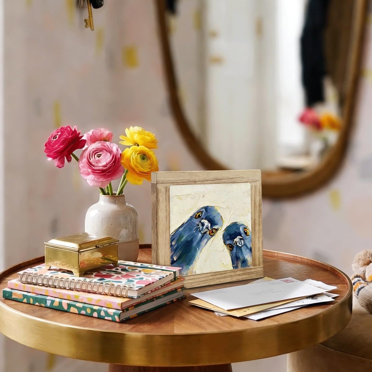 Pigeon Art Decor, Funny Bird Painting, Framed Wooden Box Sign for Home Office Desk Shelf Kitchen Entryway, Gift for Bird Lovers, Animal Lovers image 4