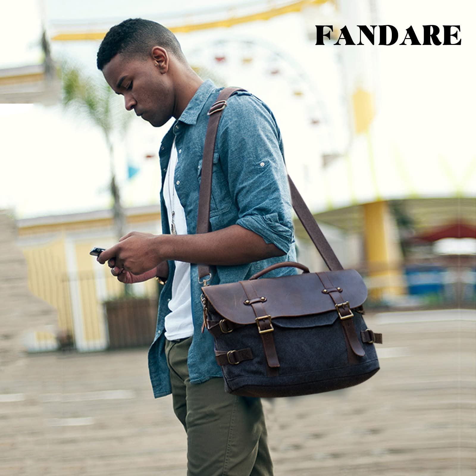 FANDARE Herren Aktentasche Umhängetaschen Groß Arbeitstasche Messenger Bag Herren Arzttasche Retro Tragetasche Aktenkoffer Herren Tote Bag Lehrertasche Notebooktasche für Reisen Geschäft Dunkelgrau