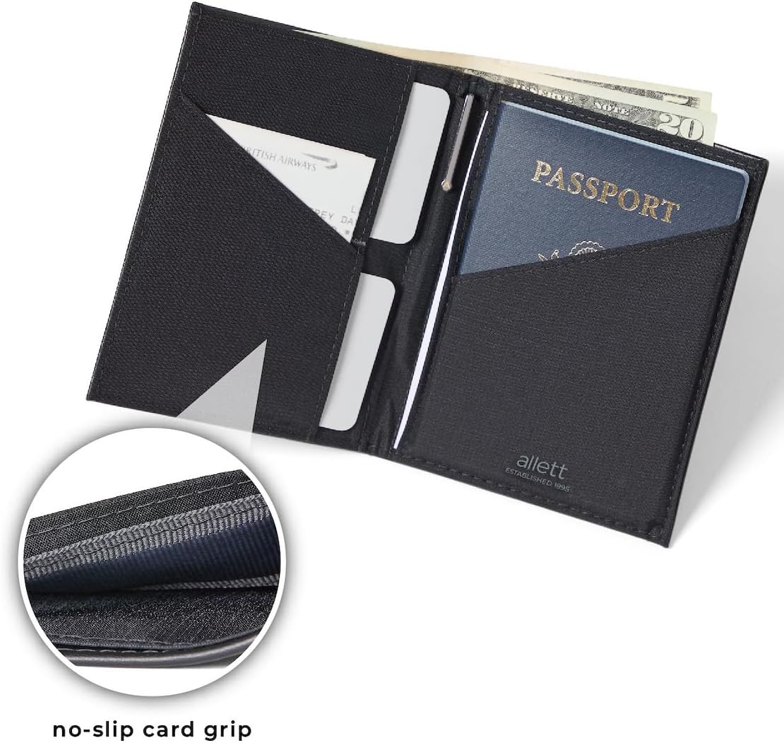 Allett Travel Wallet, Onyx Black | Leather, Thin Bifold, RFID Blocking, Minimalistic, Front Pocket | Holds Up To 10 Cards & Passport | For Men & Women - Image 3