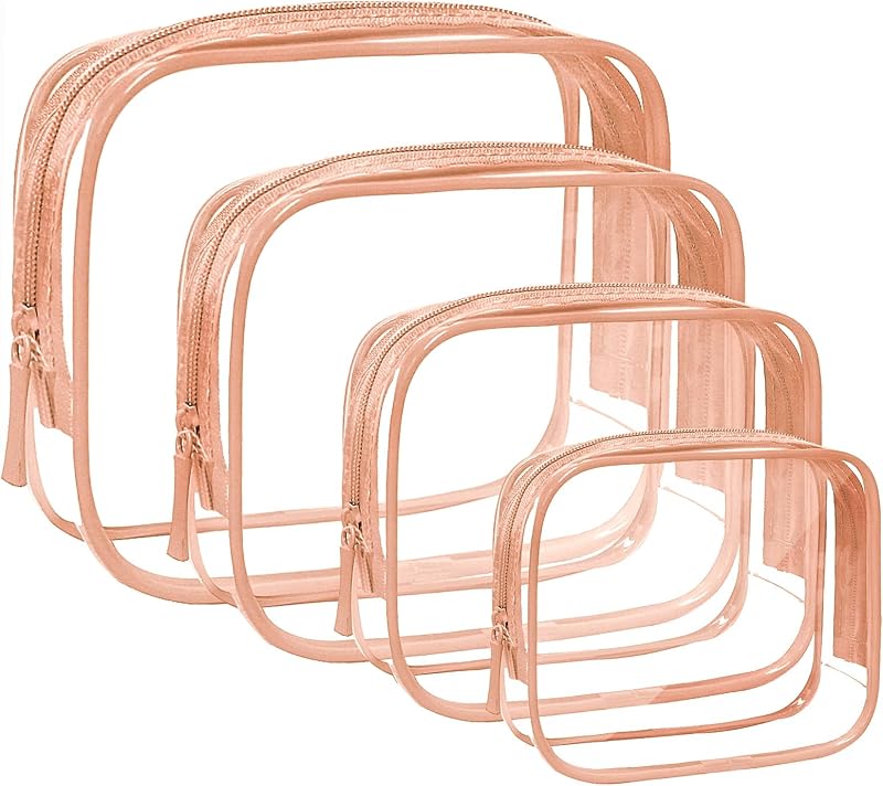 Necessaires transparentes FFpaw com zíper, 4 unidades, rosa