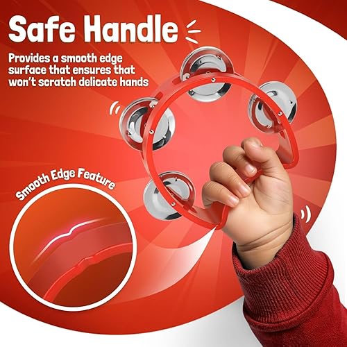 Miniatura 3 de Flexzion Pandereta de medio círculo, instrumento de percusión de mano, mini panderetas de plástico, instrumentos musicales en forma de D de media