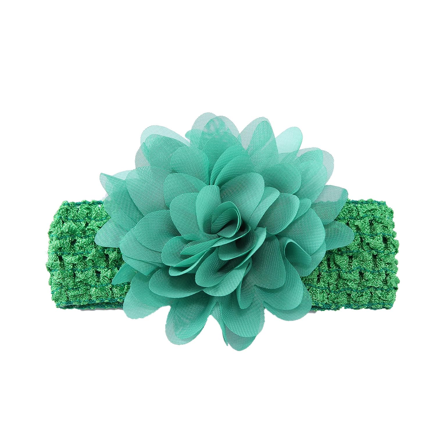 Pack of 5 Stretchy Hair Bands with Large Flowers, Baby Headband, Coloured Chiffon Headbands, Cute Headwear, Delicate Flowers, Hair Accessories, Headwraps for Babies, Newborns, Infants, Dark Green — image 1