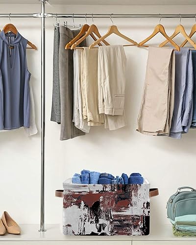 Miniatura 5 de Cesta de almacenamiento roja para organizar estantes, cajas de almacenamiento plegables con asa, acuarela blanca moderna pintura al óleo de arte