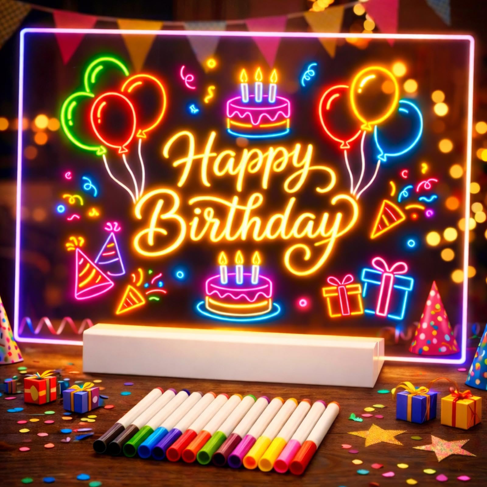 Rechargeable LED Drawing Board for Children LED Note Board with 9 Colors Light Modes & 12 Colors Pen