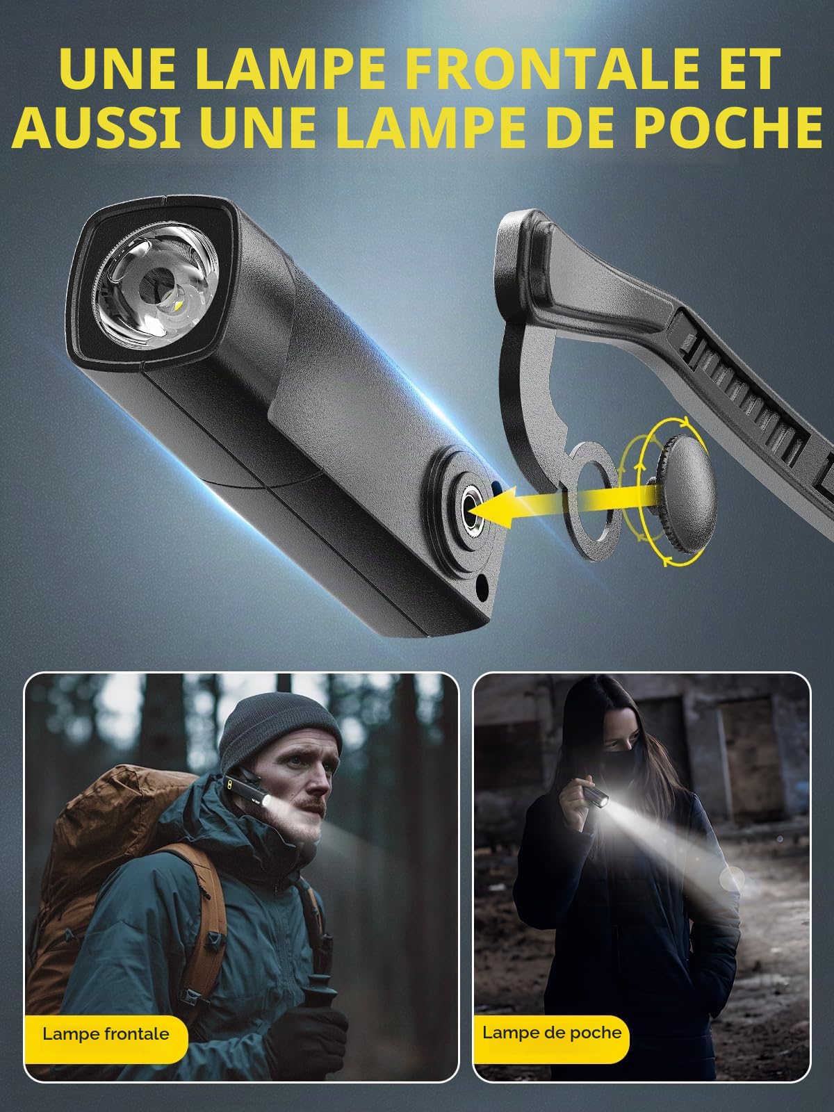 Smiling Shark Lampe Frontale Rechargeable, 2025 Nouveau Lampe Frontale LED 1000 Lumen Avec Sensor de Mouvement & 5 Modes de Lumière Blanche & Rouge Headlamp pour Adultes Camping Randonnée Réparations