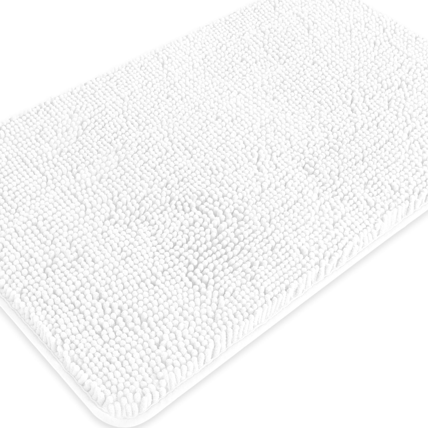 PureSwan White Bathroom Rugs – Absorbent and Washable Bath Mat, Non-Slip, Thick Soft Chenille Bath Rugs for Bathroom Floor, Shower, Sink - 20" x 32"