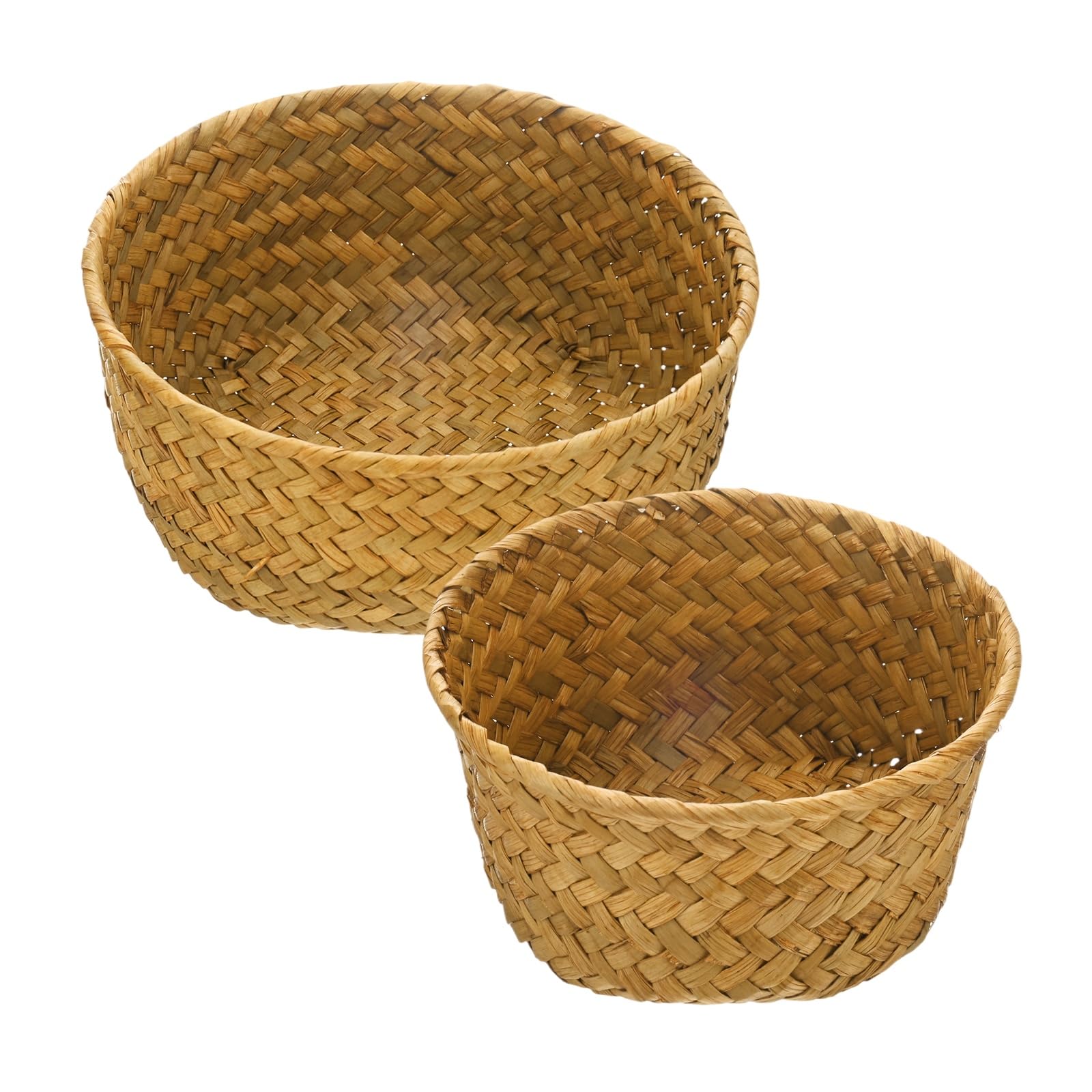 M METERXITY 2-Pack Natural Seagrass Woven Storage Basket, Small Round Storage Seaweed Woven Sundries Baskets for Fruit/Kitchen/Desktop/Household Organization [Orange, 2 Size,