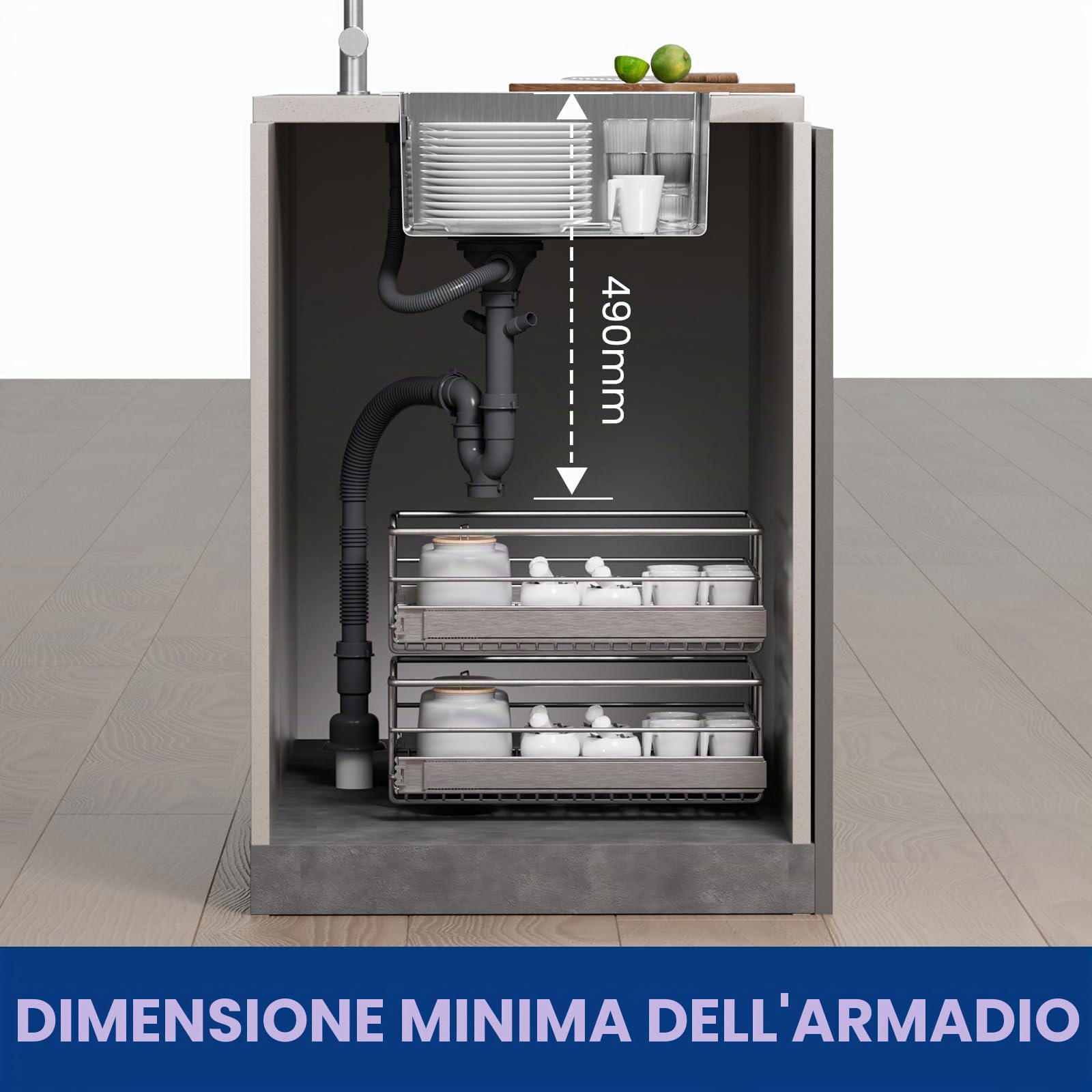 CECIPA Lavandino Cucina 40x44cm, Lavello Cucina 1 Vasca in Acciaio Inox, Lavabo Cucina Moderno Con l'Ultimo Sifone e Troppopieno, Lavelli da Cucina