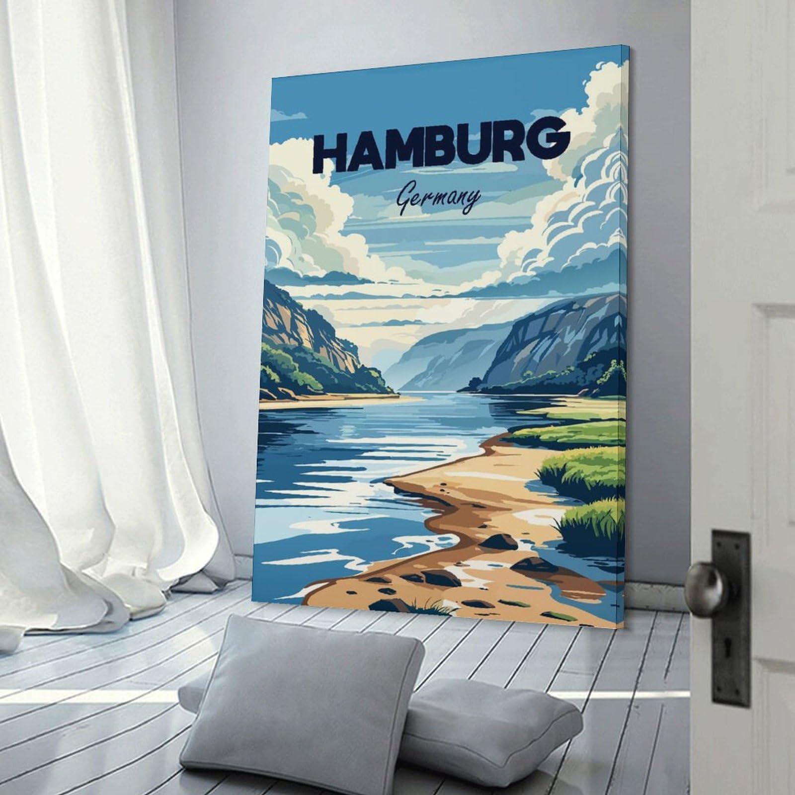 Junmoney Hamburg Germany Travel Hanging Wall Art, 16x24inch(40x60cm), for Living Room, Bedroom, Office Or Hallway, Decorative Artwork with Broad Appeal