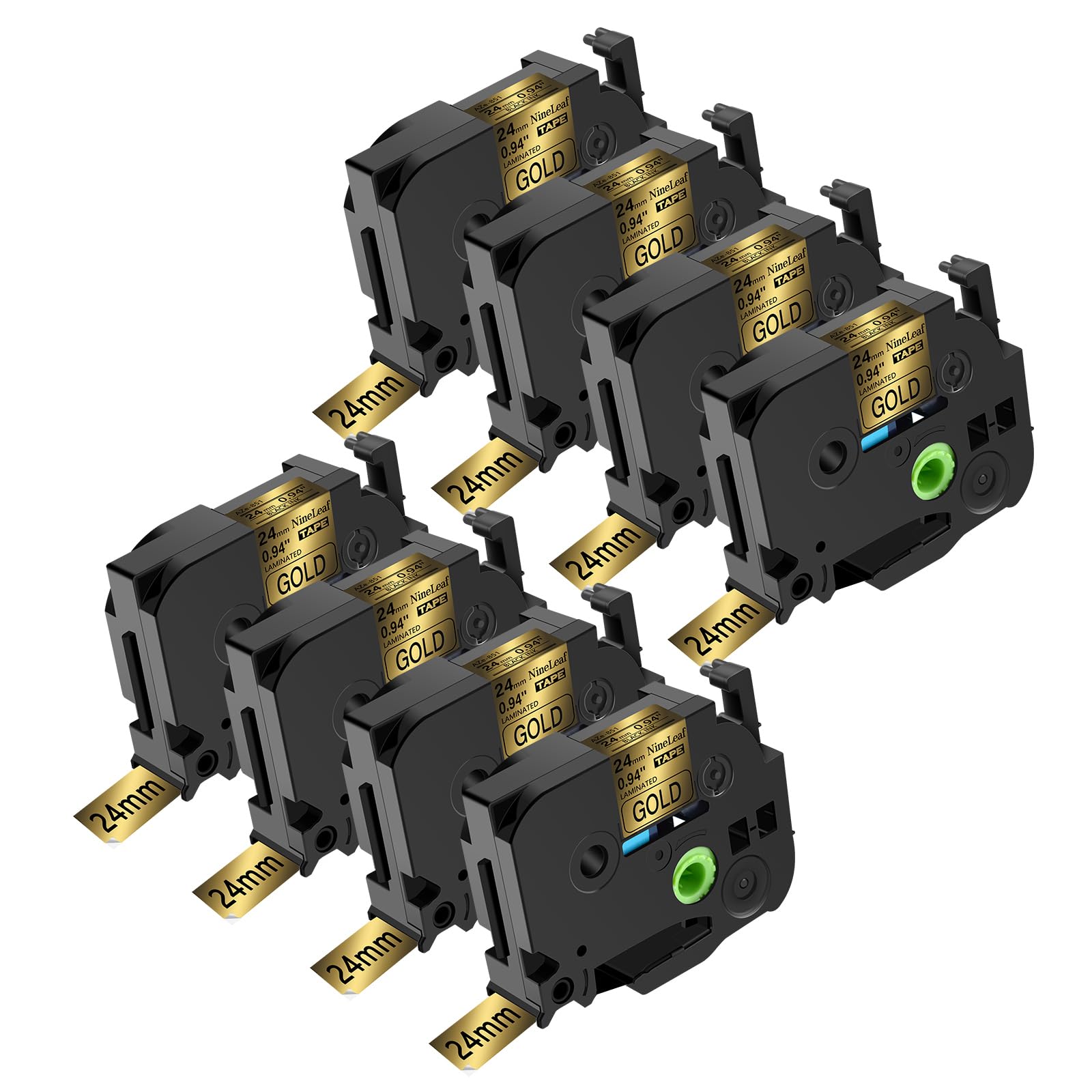 NineLeaf 8x TZe‑851 TZe TZ Etikettenband Kompatibel mit Brother P‑Touch TZe851 TZ‑851 AZe851 24 mm x 8 m Bänder Laminiertes Schwarz auf Gold Schriftband für Brother P touch PT‑P700 E550W H500LI