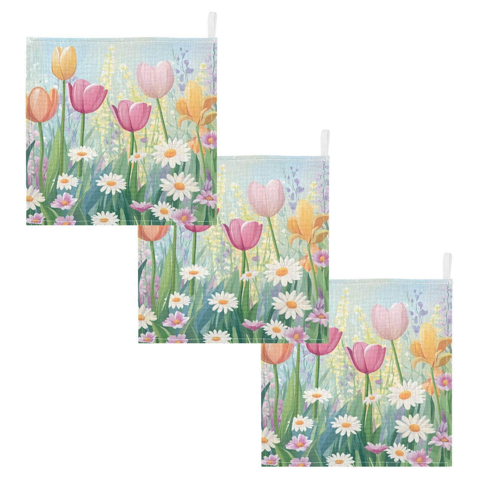 STAYTOP Spring Beautiful Watercolor Tulip Muslin Baby Washcloths Pack of 3 - Soft Face Cloths for Newborn Absorbent