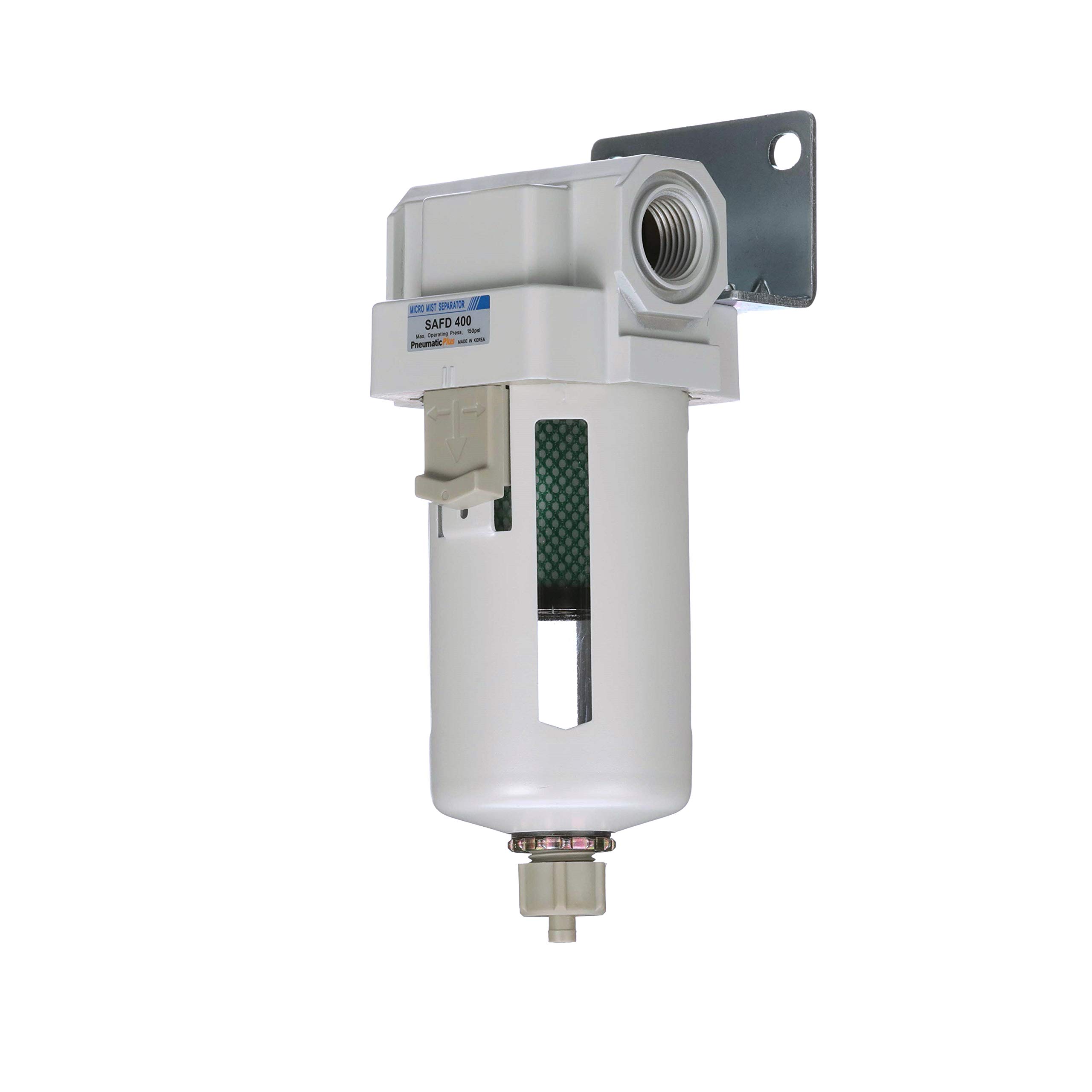 PneumaticPlus SAFM400-N04B Filtro de aire comprimido para coalescencia, 0,1 micrones 1/2 pulgadas NPT – Cuenco de polietileno, drenaje manual, soporte