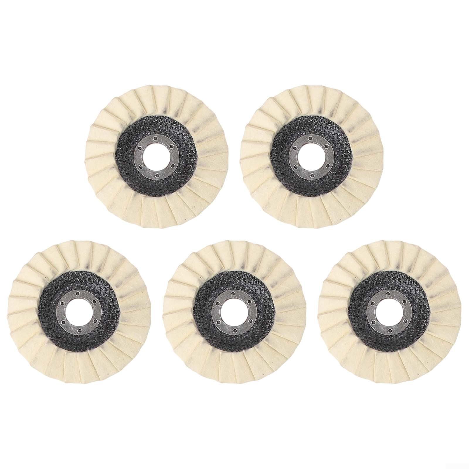 5Pcs Feltro di Lana Lucidatura Pad 115mm per Metallo Marmo Auto Cera Morbido Elastico Flip Dischi per Smerigliatrici Angolari Nessun segno di Rotazione Finitura Automotive Care Supplies Kit