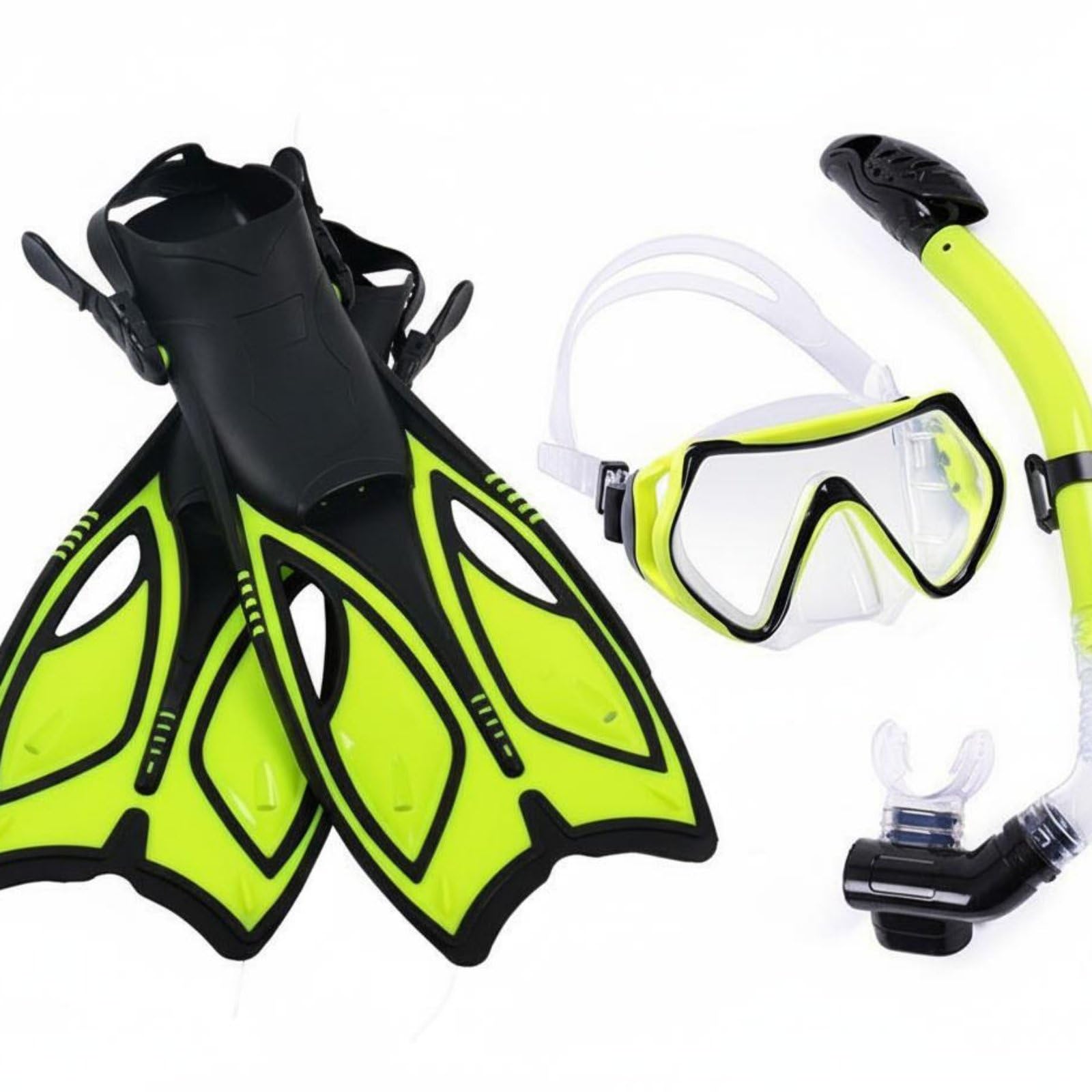 TISHITA Tauchmaske Schnorchel Flossen Set Schnorchelausrüstung Taucherset Taucherbrille Schwimmflossen mit Trockenem Schnorchel Und Weichem für Unterwassererkundung Badeausflug