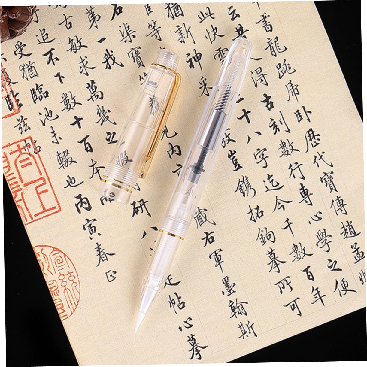 NUOBESTY 2Pcs Transparent Calligraphy Brush Traditional Calligraphy Pens for Beginners Soft Tip for Smooth Writing and Precise Strokes and Painting