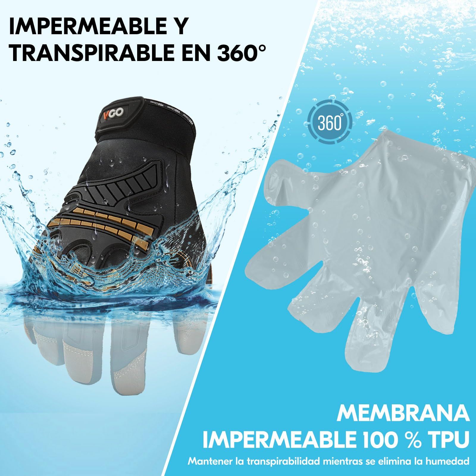 Vgo... Guantes Trabajo Invierno Hombre Touchscreen, Guantes Frío Cálidos para Camioneros Moto Antivibración, 1 par | Marrón,aislamiento C100,-20 °C y más,Forro resistente al agua, pantalla táctil,suave,construcción,exterior,firme,conducta