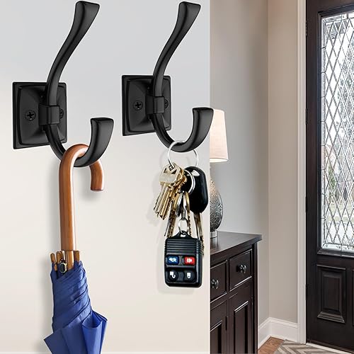 Miniatura 5 de Paquete de 8 ganchos negros antiguos para colgar en la pared, sombrero, llave, bolsa, bata, toalla, vestíbulo, entrada de baño, puerta decorativa