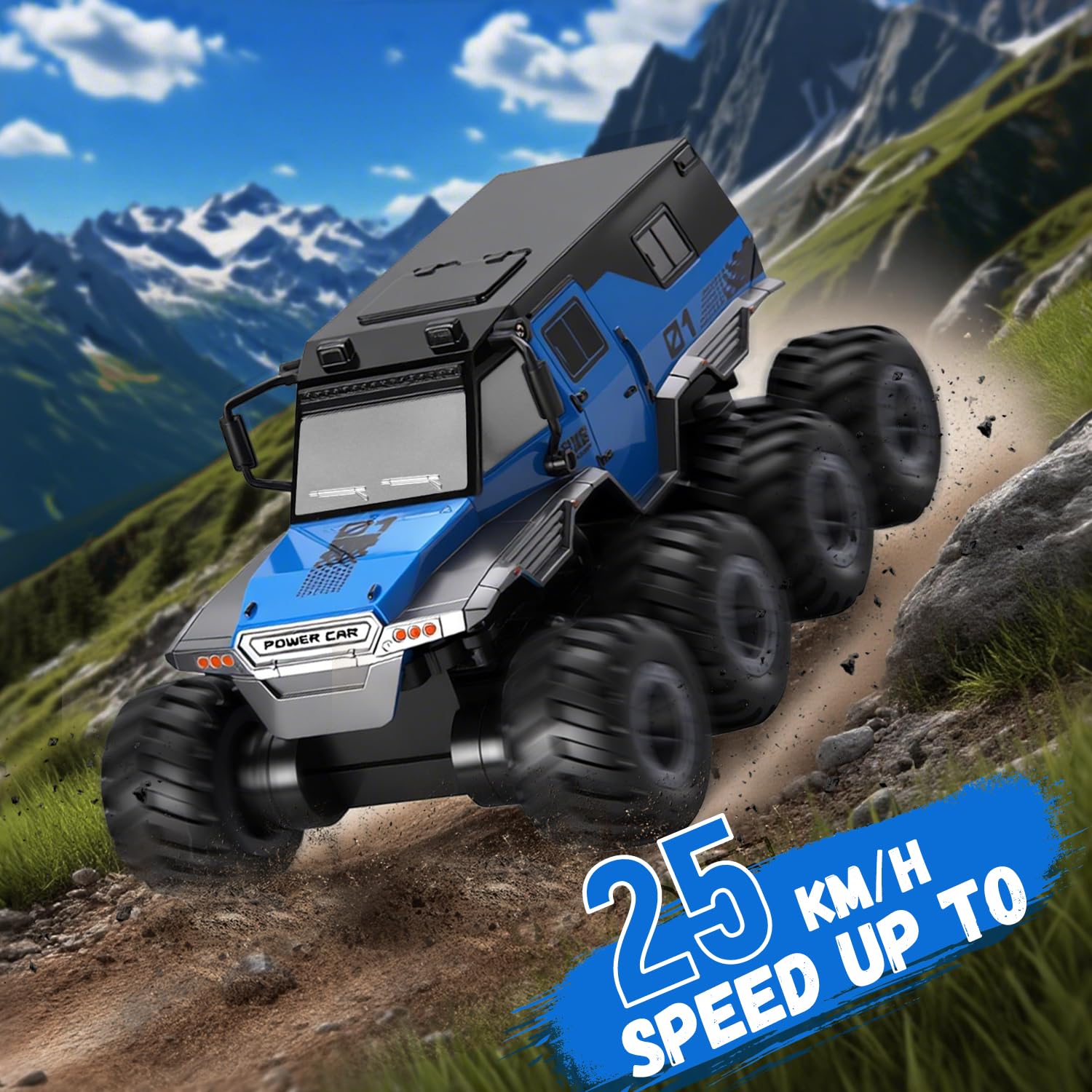 PAISHENKEJI Samochód zdalnie sterowany RC samochód: 8WD RC Truck Toy Cars 20 km/h Amphibious Off-Road Remote Control Truck 2,4 GHz Drift Crawler obracany o 360° dla chłopców i dorosłych prezent