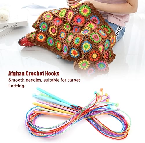 Miniatura 6 de Oumefar Juego de ganchos largos de ganchillo Tusani de metal con cordones intercambiables tunecinos con cable agujas de tejer de 0.197 in para