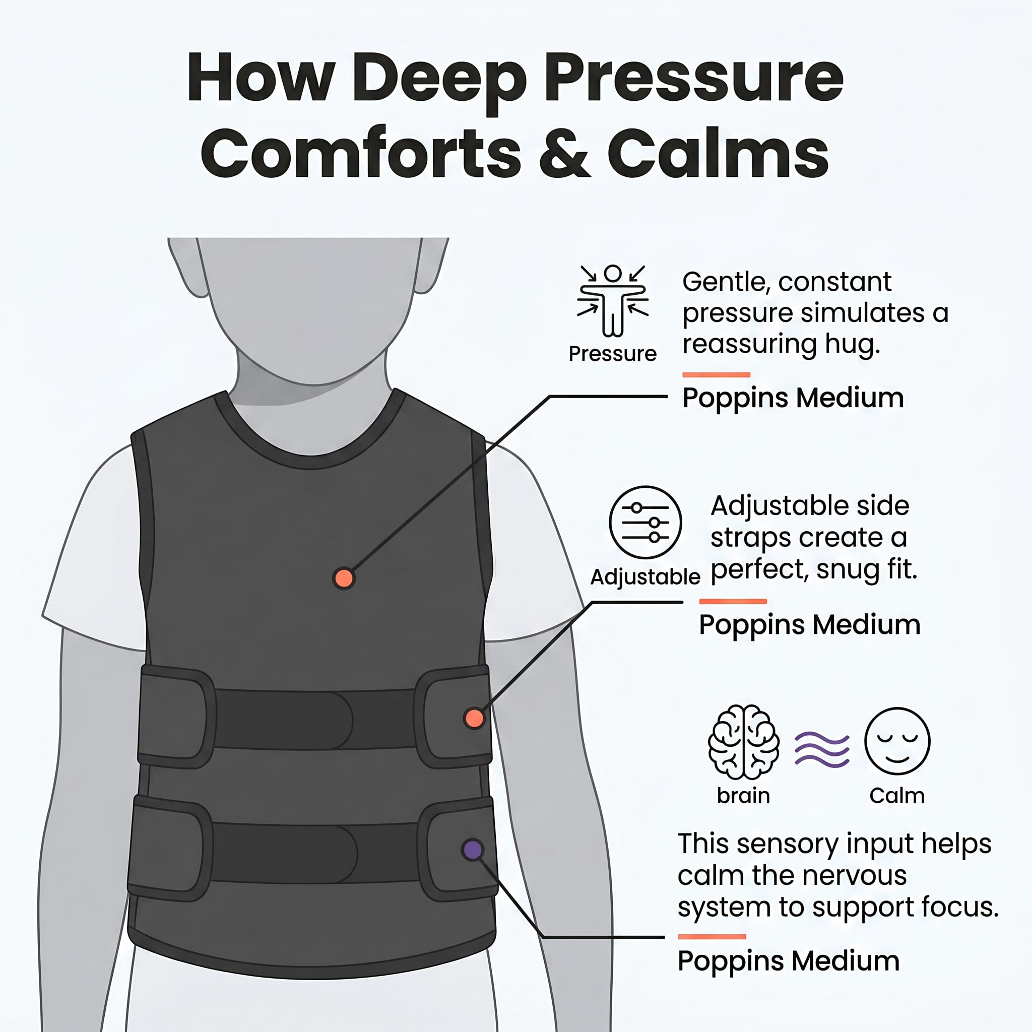 Tweens Gilet a compressione sensoriale per bambini, comodo per autismo, ADHD, SPD, calmante, traspirante, aderente, regolabile, leggero, per bambini