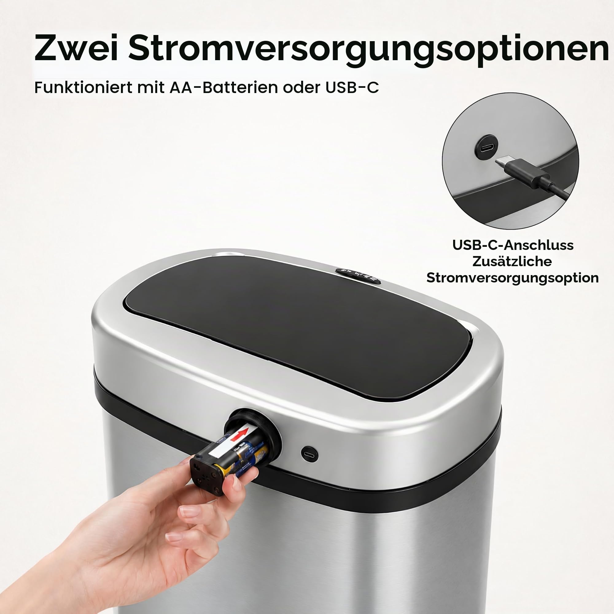 Five Stars® Abfalleimer mit Sensor - 60 Liter - Abfallbehälter aus Edelstahl - Mülleimer - Soft-close Deckel - Silber
